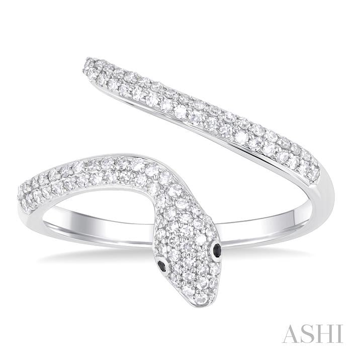 1/3 Ctw Petite Serpent Round Cut Diamond Open Center Fashion Ring in 10K White Gold