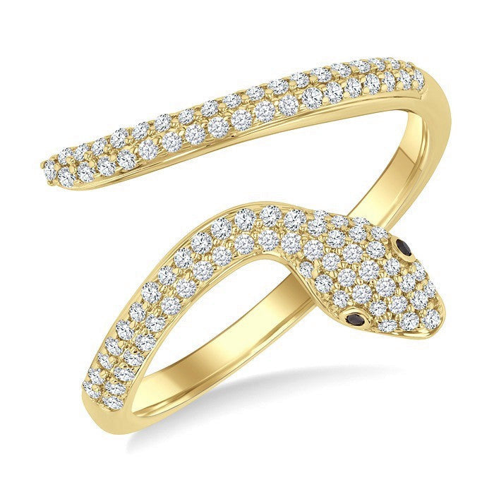 1/3 Ctw Petite Serpent Round Cut Diamond Open Center Fashion Ring in 10K Yellow Gold