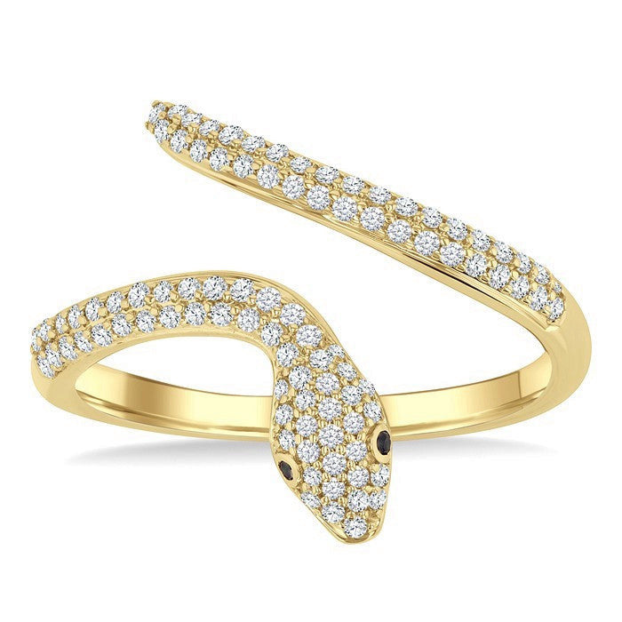1/3 Ctw Petite Serpent Round Cut Diamond Open Center Fashion Ring in 10K Yellow Gold
