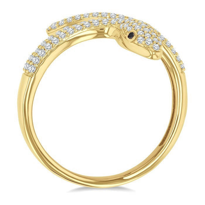 1/3 Ctw Petite Serpent Round Cut Diamond Open Center Fashion Ring in 10K Yellow Gold