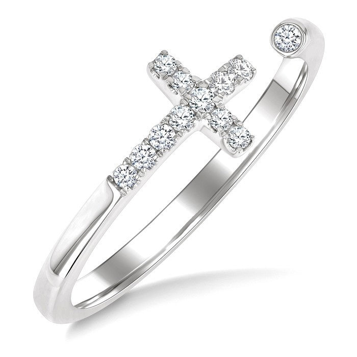 1/10 Ctw Petite Cross Round Cut Diamond Open Fashion Ring in 10K White Gold