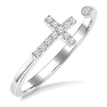 1/10 Ctw Petite Cross Round Cut Diamond Open Fashion Ring in 10K White Gold