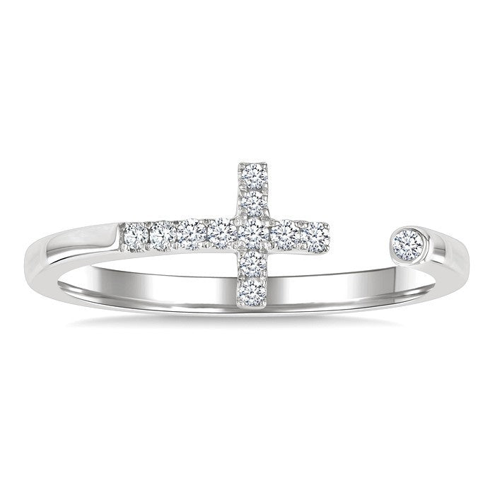 1/10 Ctw Petite Cross Round Cut Diamond Open Fashion Ring in 10K White Gold