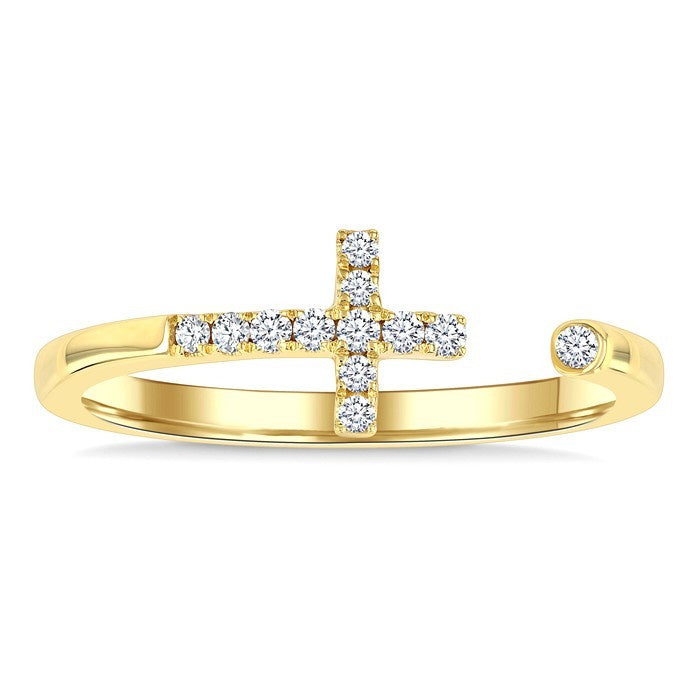1/10 Ctw Petite Cross Round Cut Diamond Open Fashion Ring in 10K Yellow Gold