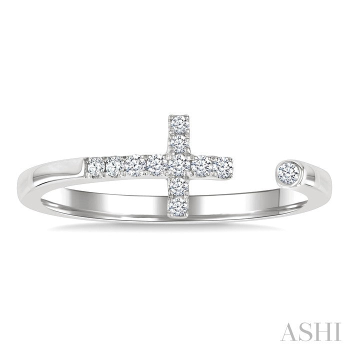 1/10 Ctw Petite Cross Round Cut Diamond Open Fashion Ring in 10K White Gold