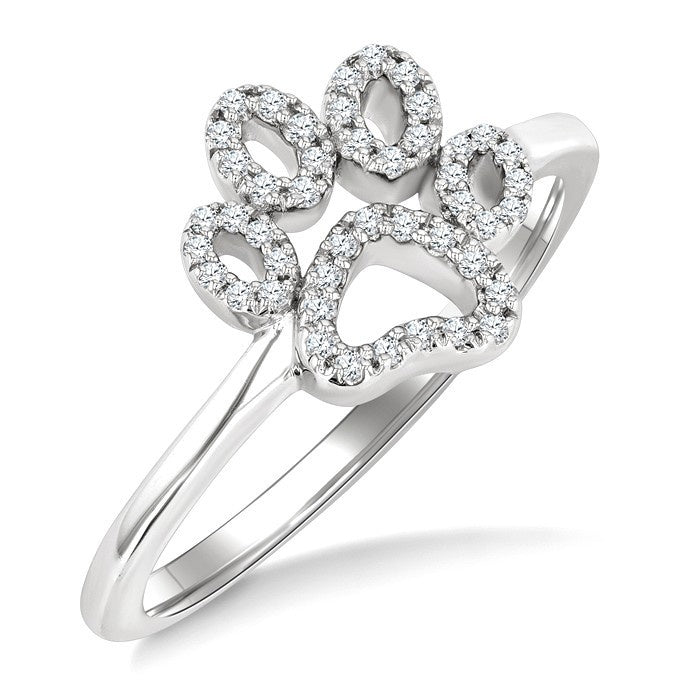 1/6 Ctw Petite Dog Paw Round Cut Diamond Fashion Ring in 10K White Gold