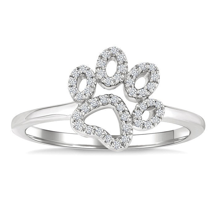 1/6 Ctw Petite Dog Paw Round Cut Diamond Fashion Ring in 10K White Gold