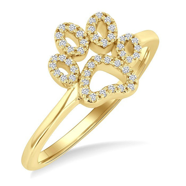 1/6 Ctw Petite Dog Paw Round Cut Diamond Fashion Ring in 10K Yellow Gold