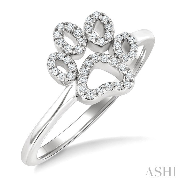 1/6 Ctw Petite Dog Paw Round Cut Diamond Fashion Ring in 10K White Gold
