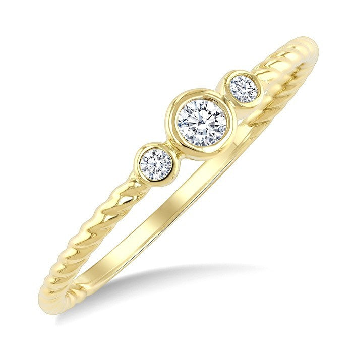 1/10 Ctw 3-Stone Bezel Set Round Cut Diamond Petite Ring in 10K Yellow Gold