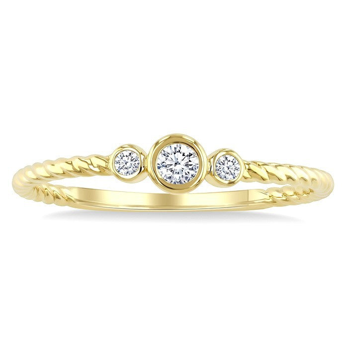 1/10 Ctw 3-Stone Bezel Set Round Cut Diamond Petite Ring in 10K Yellow Gold