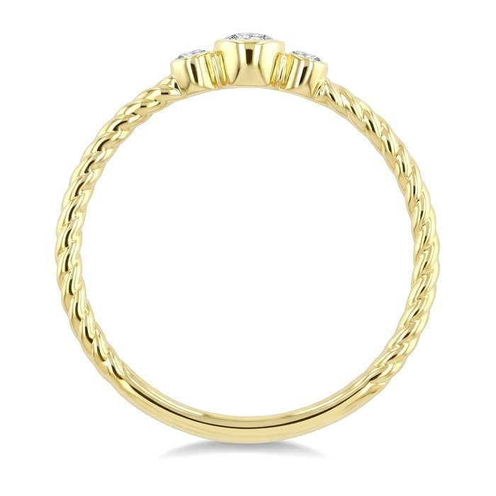 1/10 Ctw 3-Stone Bezel Set Round Cut Diamond Petite Ring in 10K Yellow Gold