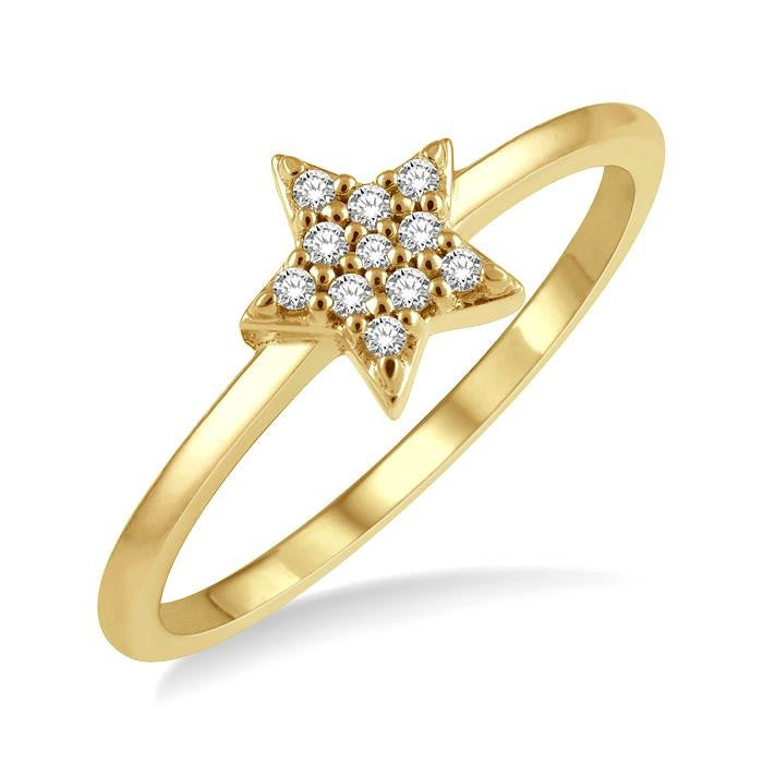 1/10 Ctw Star Round Cut Diamond Petite Fashion Ring in 10K Yellow Gold