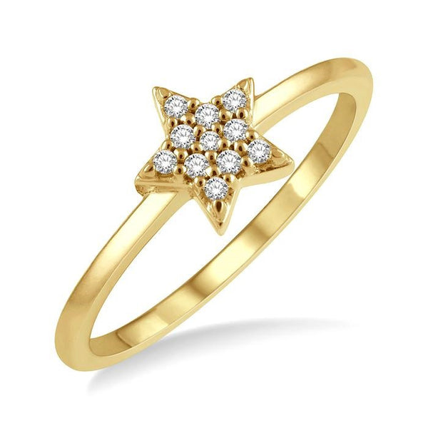 1/10 Ctw Star Round Cut Diamond Petite Fashion Ring in 10K Yellow Gold
