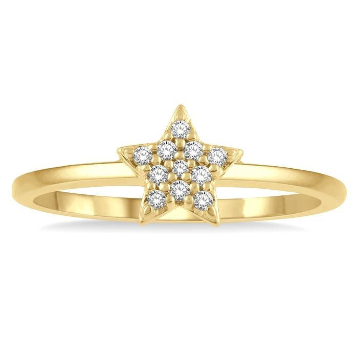 1/10 Ctw Star Round Cut Diamond Petite Fashion Ring in 10K Yellow Gold