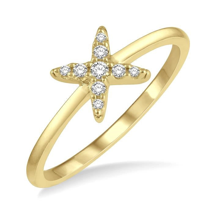 1/10 Ctw Floral Round Cut Diamond Petite Fashion Ring in 10K Yellow Gold