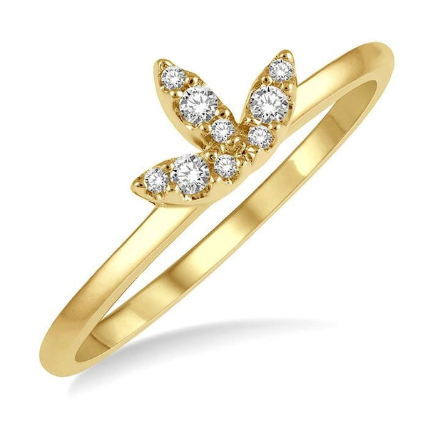 1/10 Ctw Tri Leaf Round Cut Diamond Petite Fashion Ring in 10K Yellow Gold