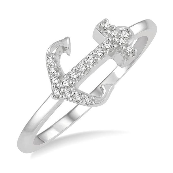 1/10 Ctw Anchor Charm Round Cut Diamond Petite Fashion Ring in 10K White Gold