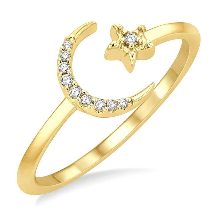 1/20 Ctw Petite Crescent and Star Round Cut Diamond Stackable Fashion Ring in 10K Yellow Gold