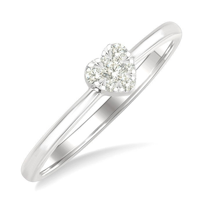 1/10 Ctw Shine Bright Petite Heart Shape Round Cut Diamond Fashion Ring in 10K Yellow and White Gold