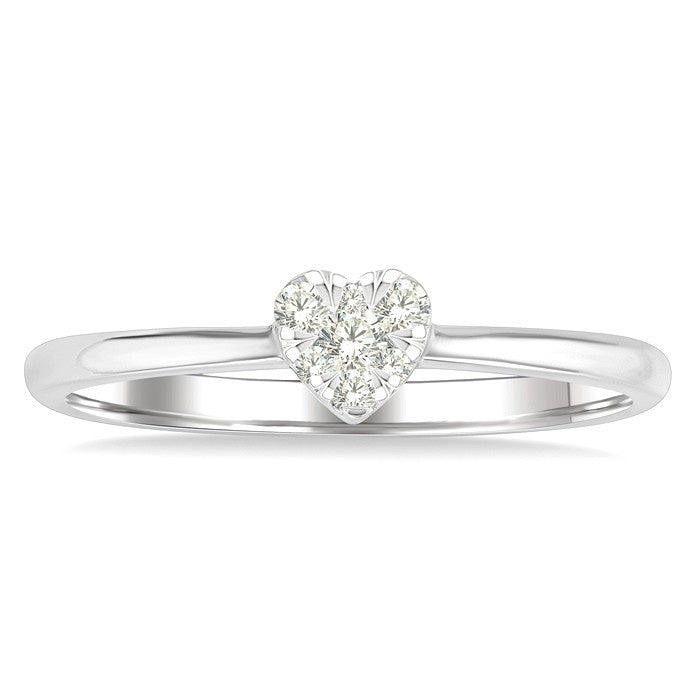 1/10 Ctw Shine Bright Petite Heart Shape Round Cut Diamond Fashion Ring in 10K Yellow and White Gold