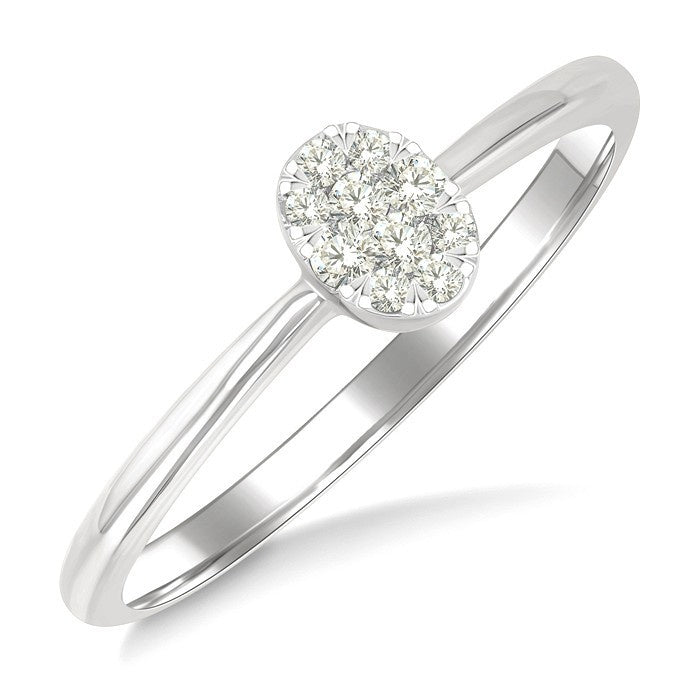 1/10 Ctw Shine Bright Petite Oval Shape Round Cut Diamond Fashion Ring in 10K Yellow and White Gold