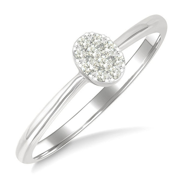 1/10 Ctw Shine Bright Petite Oval Shape Round Cut Diamond Fashion Ring in 10K Yellow and White Gold