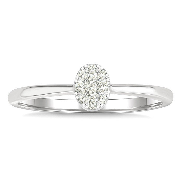1/10 Ctw Shine Bright Petite Oval Shape Round Cut Diamond Fashion Ring in 10K Yellow and White Gold
