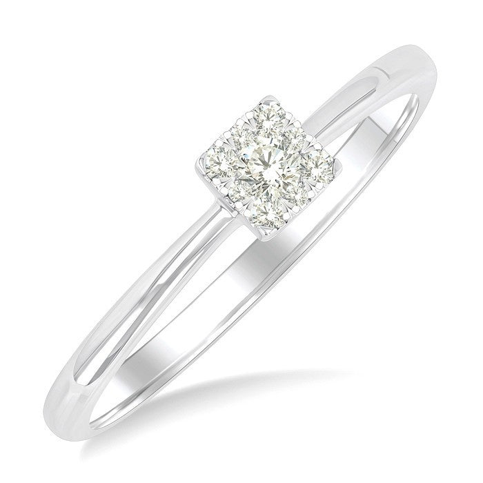 1/10 Ctw Shine Bright Petite Square Shape Round Cut Diamond Fashion Ring in 10K Yellow and White Gold