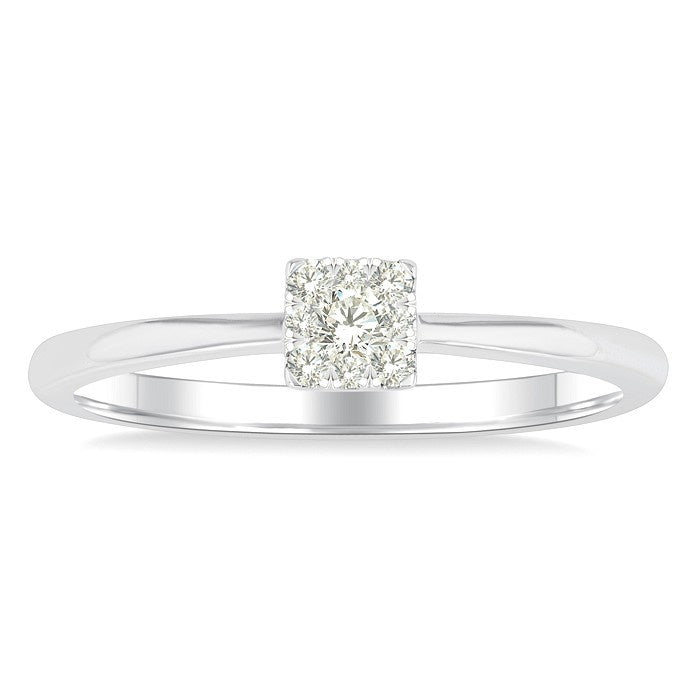 1/10 Ctw Shine Bright Petite Square Shape Round Cut Diamond Fashion Ring in 10K Yellow and White Gold