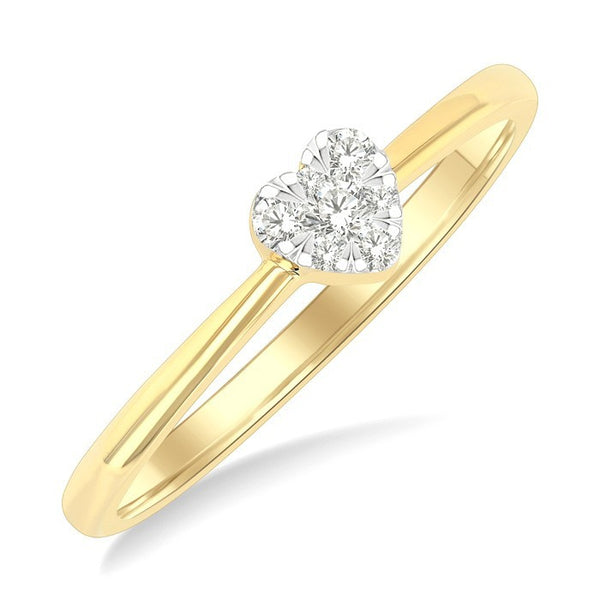 1/10 Ctw Shine Bright Petite Heart Shape Round Cut Diamond Fashion Ring in 10K Yellow Gold