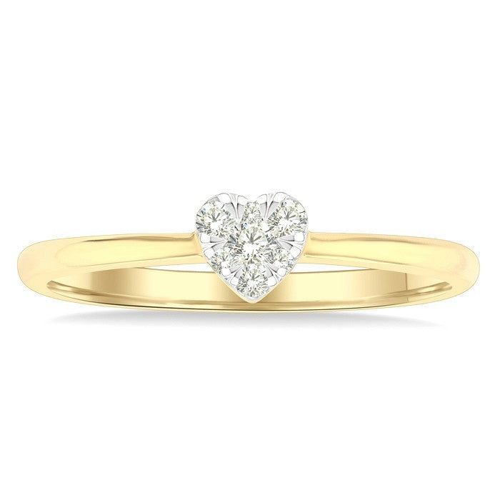 1/10 Ctw Shine Bright Petite Heart Shape Round Cut Diamond Fashion Ring in 10K Yellow Gold