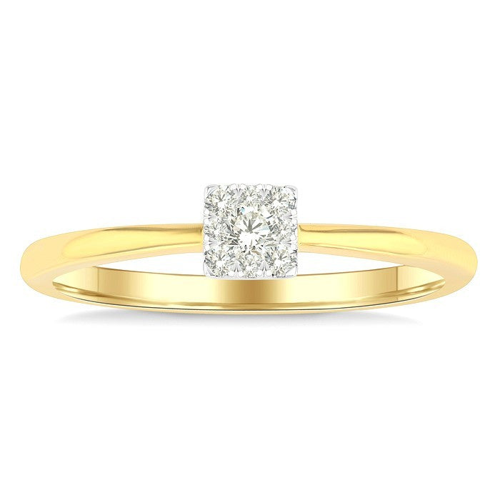 1/10 Ctw Shine Bright Petite Square Shape Round Cut Diamond Fashion Ring in 10K Yellow Gold