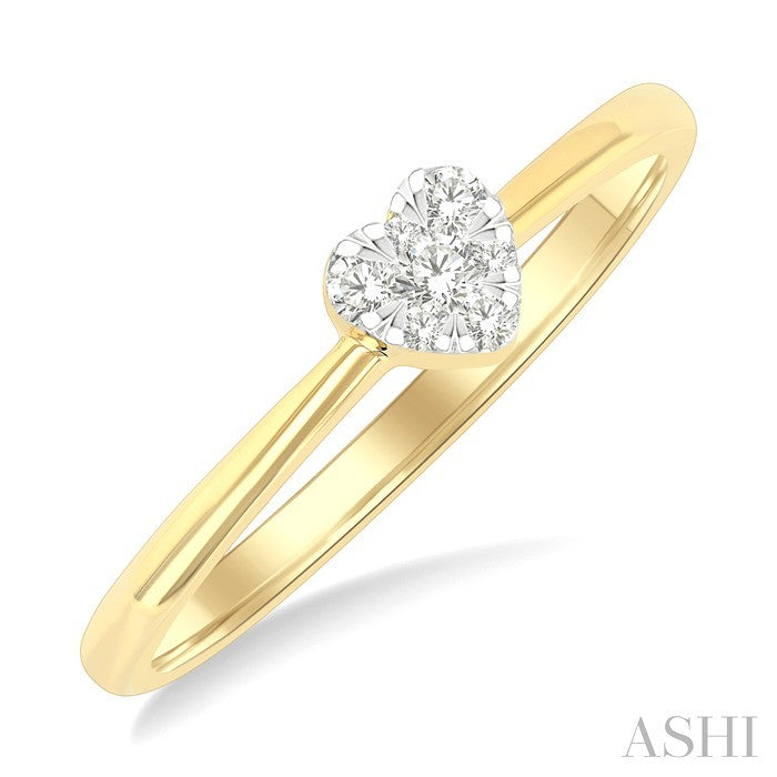 1/10 Ctw Shine Bright Petite Heart Shape Round Cut Diamond Fashion Ring in 10K Yellow Gold