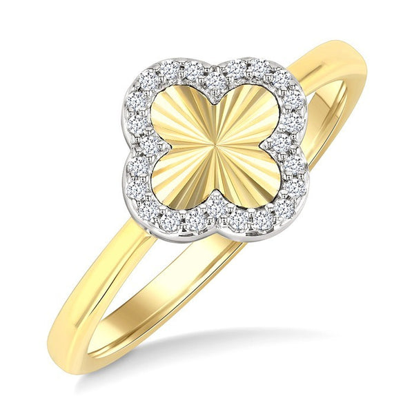 1/10 Ctw Petite Fluted Clover Round Cut Diamond Pirouette Fashion Ring in 10K Yellow and White Gold