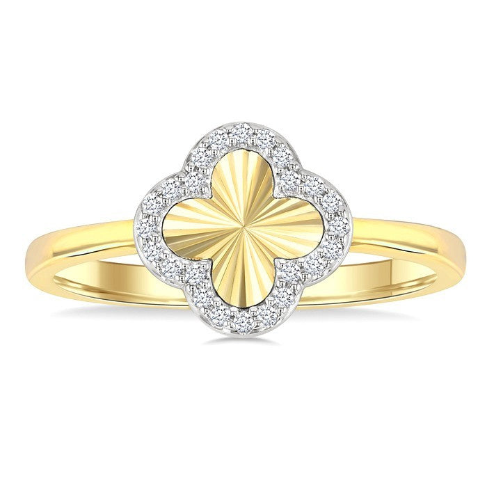 1/10 Ctw Petite Fluted Clover Round Cut Diamond Pirouette Fashion Ring in 10K Yellow and White Gold