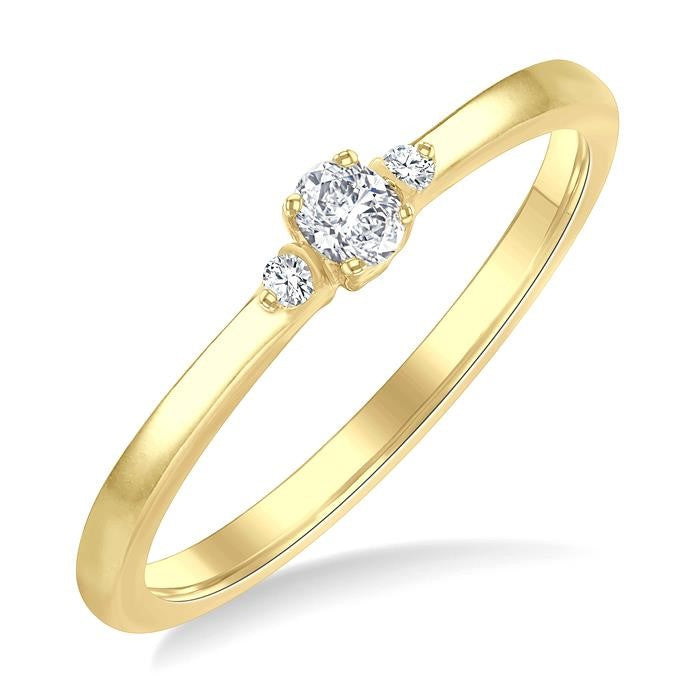 1/10 Ctw Three Stone Oval and Round Cut Diamond Petite Fashion Ring in 10K Yellow Gold