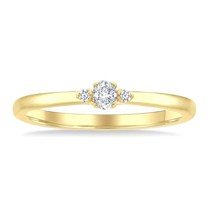 1/10 Ctw Three Stone Oval and Round Cut Diamond Petite Fashion Ring in 10K Yellow Gold