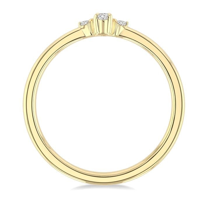 1/10 Ctw Three Stone Oval and Round Cut Diamond Petite Fashion Ring in 10K Yellow Gold