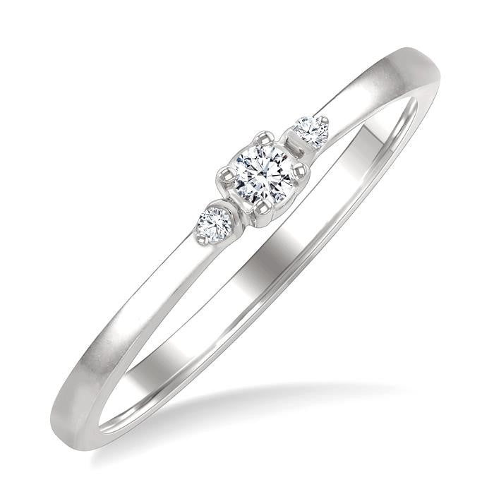 1/10 Ctw Three Stone Round Cut Diamond Petite Fashion Ring in 10K White Gold