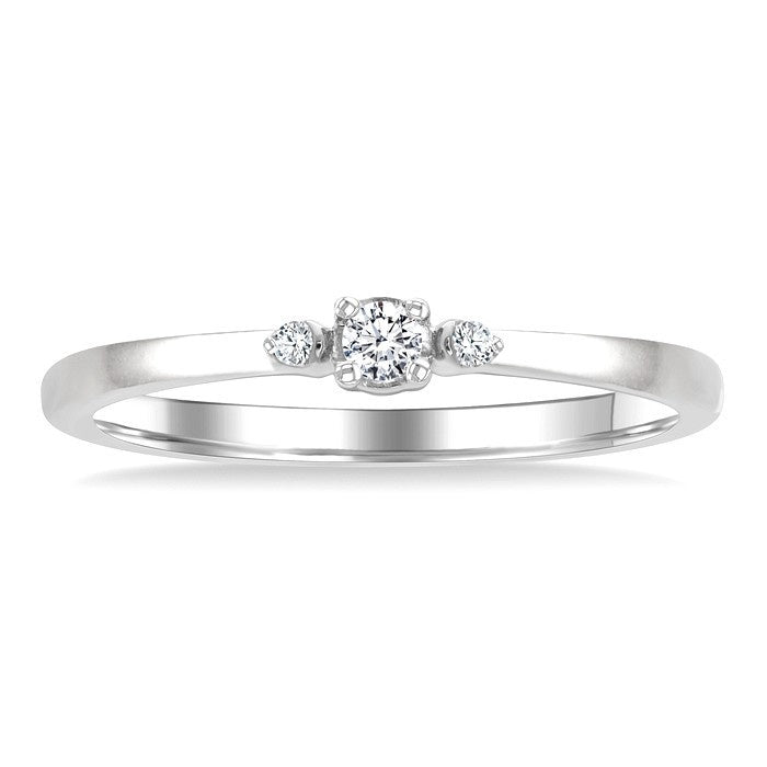 1/10 Ctw Three Stone Round Cut Diamond Petite Fashion Ring in 10K White Gold