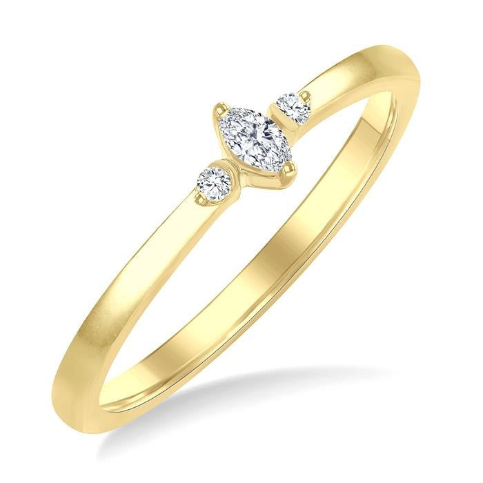 1/10 Ctw Three Stone Marquise and Round Cut Diamond Petite Fashion Ring in 10K Yellow Gold