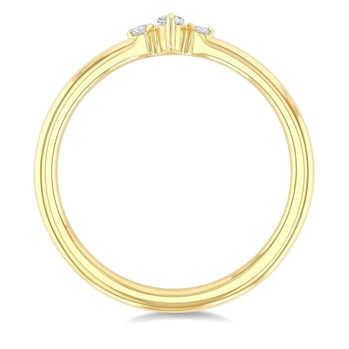 1/10 Ctw Three Stone Marquise and Round Cut Diamond Petite Fashion Ring in 10K Yellow Gold