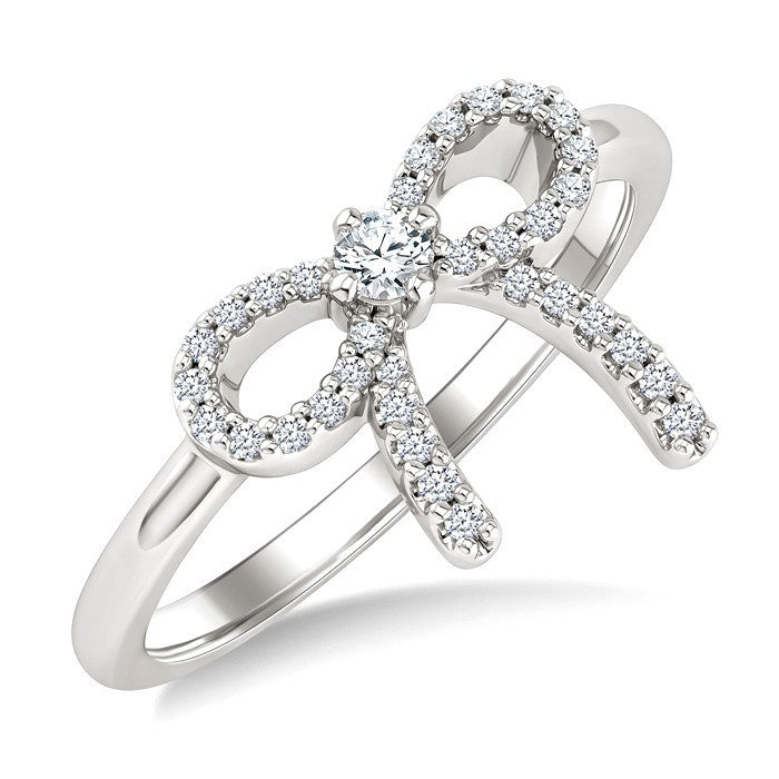 1/5 Ctw Round Cut Diamond Bow Fashion Ring in 10K White Gold