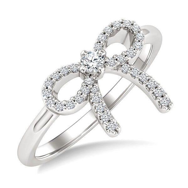 1/5 Ctw Round Cut Diamond Bow Fashion Ring in 10K White Gold
