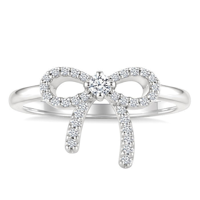 1/5 Ctw Round Cut Diamond Bow Fashion Ring in 10K White Gold