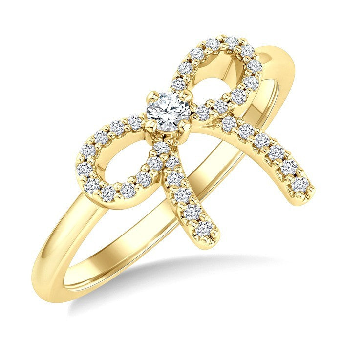 1/5 Ctw Round Cut Diamond Bow Fashion Ring in 10K Yellow Gold