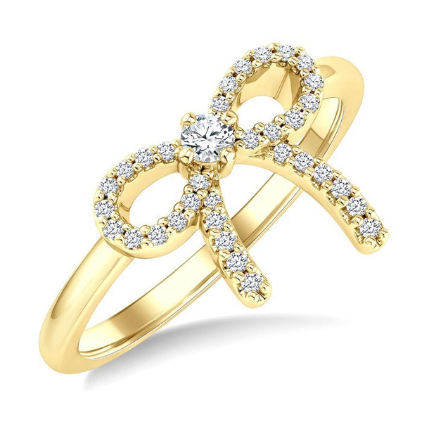 1/5 Ctw Round Cut Diamond Bow Fashion Ring in 10K Yellow Gold