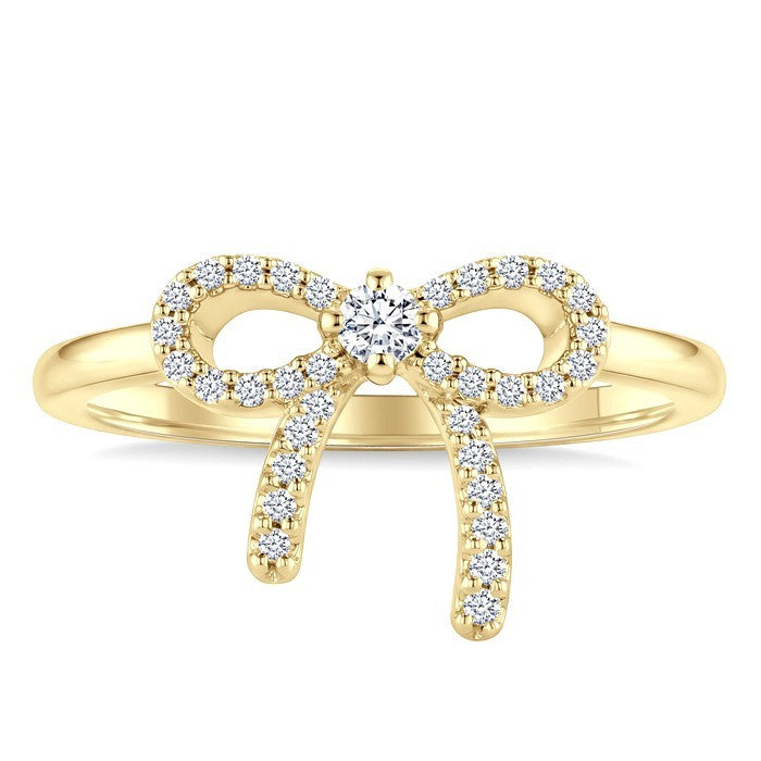 1/5 Ctw Round Cut Diamond Bow Fashion Ring in 10K Yellow Gold