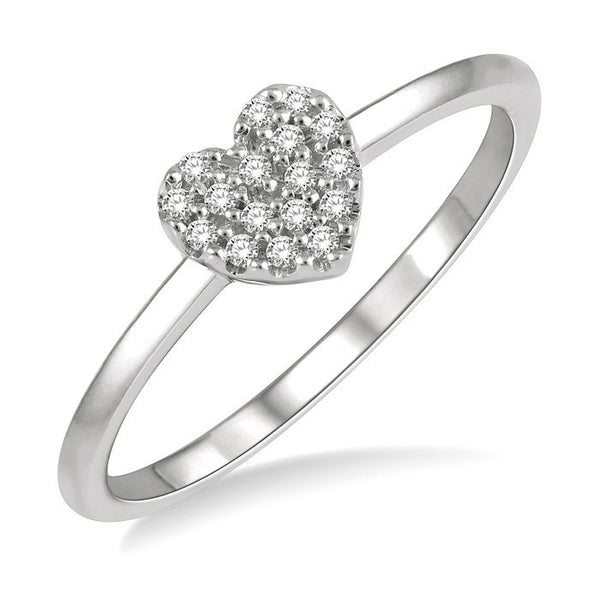 1/10 Ctw Heart Charm Round Cut Diamond Petite Fashion Ring in 14K White Gold